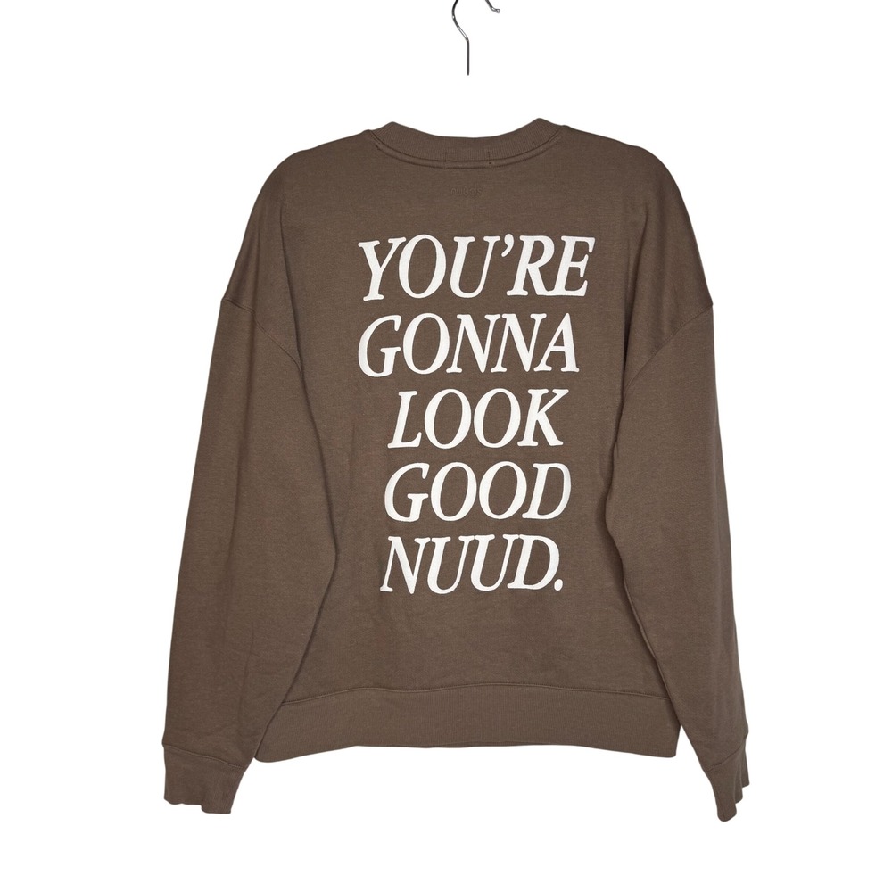 Nuuds Mocha Brown Graphic Crewneck Sweatshirt Oversized Small Cozy Athleisure